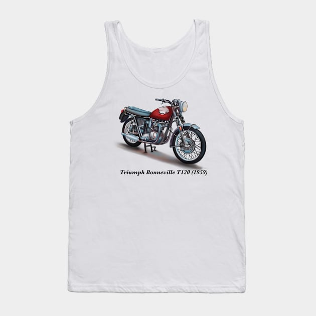 Drawing of Retro Classic Motorcycle Triumph Bonneville T120 1959 Tank Top by Roza@Artpage